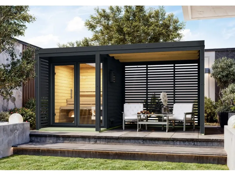 Karibu Outdoor Whirlpools|Anbaudach für Saunahaus "Seros" Anthrazit/Anthrazit