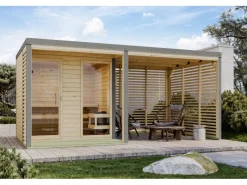 Anbaudach für Saunahaus "Seros" Naturbelassen /Graualuminium*Karibu Online