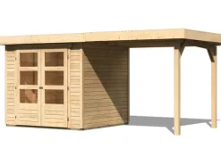 Kinder Karibu Kinder-Gartengeräte|Express Gartenhaus Speedy A Set Naturbelassen 433 cm x 217 cm Anbaudach