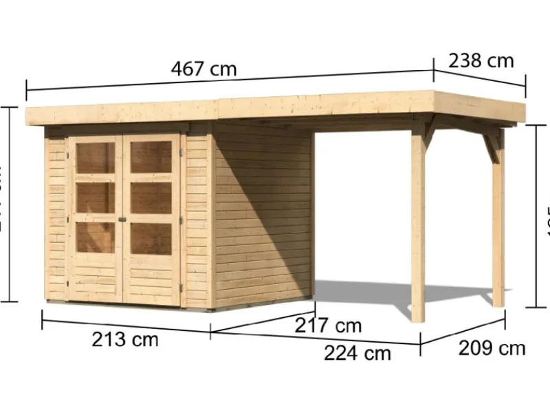 Kinder Karibu Kinder-Gartengeräte|Express Gartenhaus Speedy A Set Naturbelassen 433 cm x 217 cm Anbaudach
