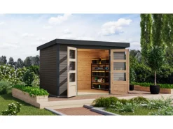 Kinder Karibu Kinder-Gartengeräte|Gartenhaus Diego 4 B Terragrau/Anthrazit 209 x 298 x 213 cm