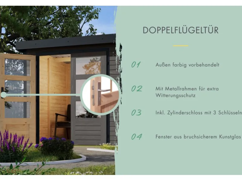 Kinder Karibu Kinder-Gartengeräte|Gartenhaus Diego 4 B Terragrau/Anthrazit 209 x 298 x 213 cm