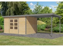 Gartenhaus Domingo 7 A m. Anbaudach /Grau 219 x 360 x 240 cm*Karibu Online