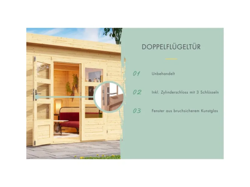 Kinder Karibu Kinder-Gartengeräte|Gartenhaus Grünberg 5 Naturbelassen 7,84 m²