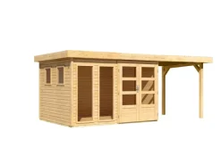 Kinder Karibu Kinder-Gartengeräte|Gartenhaus Maradi 5 m. Anbaudach Naturbelassen 211 x 298 x 242 cm