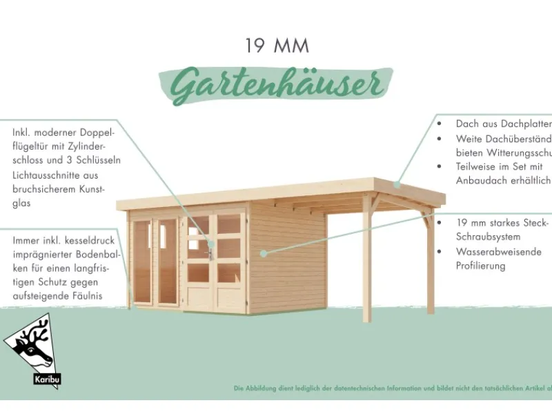 Kinder Karibu Kinder-Gartengeräte|Gartenhaus Maradi 3,5 Naturbelassen 211 x 238 x 242 cm