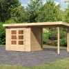 Kinder Karibu Kinder-Gartengeräte|Gartenhaus Set Kumla 2 Naturbelassen mit Anbaudach 235 cm Breit 4,5 m²