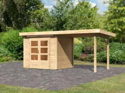 Kinder Karibu Kinder-Gartengeräte|Gartenhaus Set Kumla 2 Naturbelassen mit Anbaudach 235 cm Breit 4,5 m²