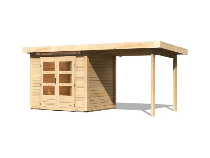 Kinder Karibu Kinder-Gartengeräte|Gartenhaus Set Kumla 2 Naturbelassen mit Anbaudach 235 cm Breit 4,5 m²
