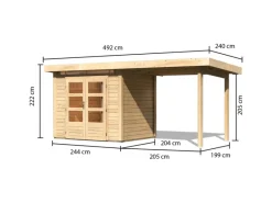 Kinder Karibu Kinder-Gartengeräte|Gartenhaus Set Kumla 2 Naturbelassen mit Anbaudach 235 cm Breit 4,5 m²