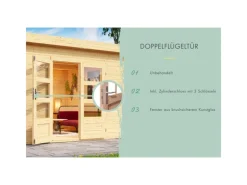 Kinder Karibu Kinder-Gartengeräte|Gartenhaus Set Kumla 2 Naturbelassen mit Anbaudach 235 cm Breit 4,5 m²