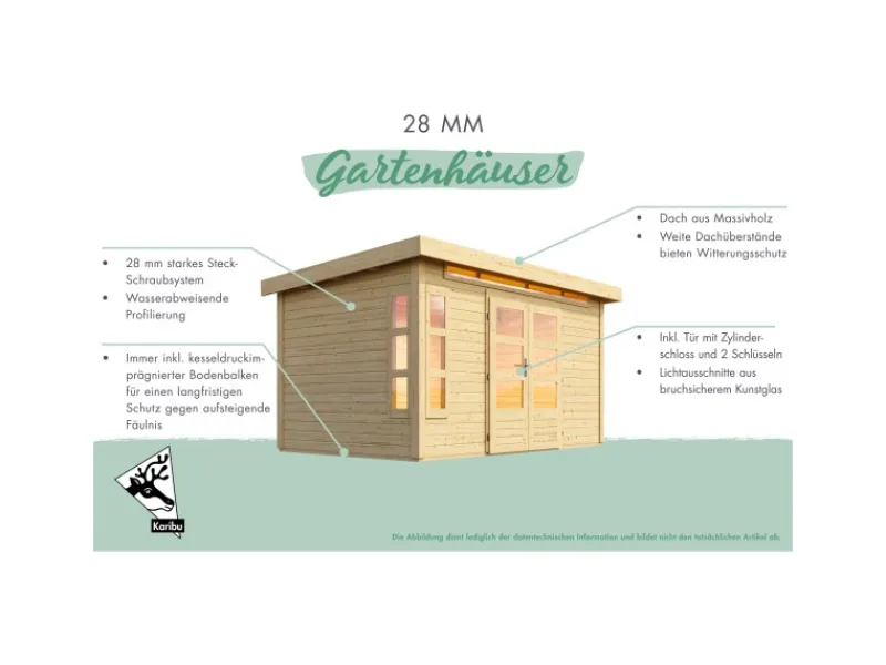 Kinder Karibu Kinder-Gartengeräte|Gartenhaus Set Kumla 2 Naturbelassen mit Anbaudach 235 cm Breit 4,5 m²