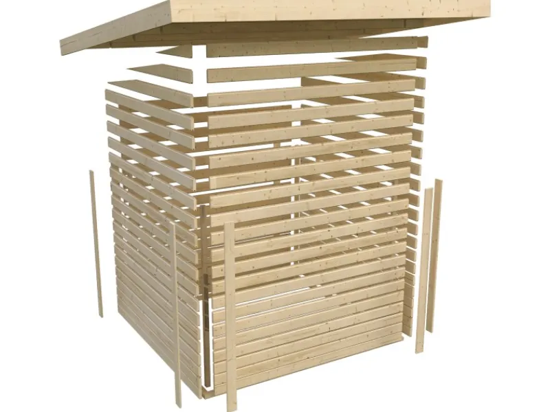 Kinder Karibu Kinder-Gartengeräte|Gartenhaus Set Kumla 2 Naturbelassen mit Anbaudach 235 cm Breit 4,5 m²