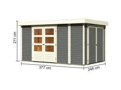 Kinder Karibu Kinder-Gartengeräte|Laubbläser|Gartenhaus Set Retola 6 Terragrau mit Anbauschrank 9,03 m²