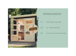 Kinder Karibu Kinder-Gartengeräte|Laubbläser|Gartenhaus Set Retola 6 Terragrau mit Anbauschrank 9,03 m²