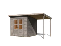 Kinder Karibu Kinder-Gartengeräte|Gartenhaus Vellinge 4 m. Anbaudach Vorvergraut 219 x 208 x 210 cm