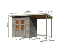 Kinder Karibu Kinder-Gartengeräte|Gartenschränke|Gartenhaus Vellinge 3 m. Anbaudach Vorvergraut 219 x 208 x 150 cm