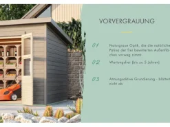 Gartenhaus Vellinge 2 m. Anbaudach Vorvergraut 219 x 178 x 122 cm*Karibu Sale
