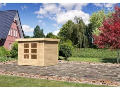 Kinder Karibu Kinder-Gartengeräte|Holz-Gartenhaus Boras Natur Flachdach Unbehandelt 238 cm x 213 cm