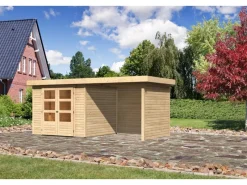 Karibu Gartenlauben|Holz-Gartenhaus Boras Natur Flachdach Unbehandelt 238 cm x 242 cm