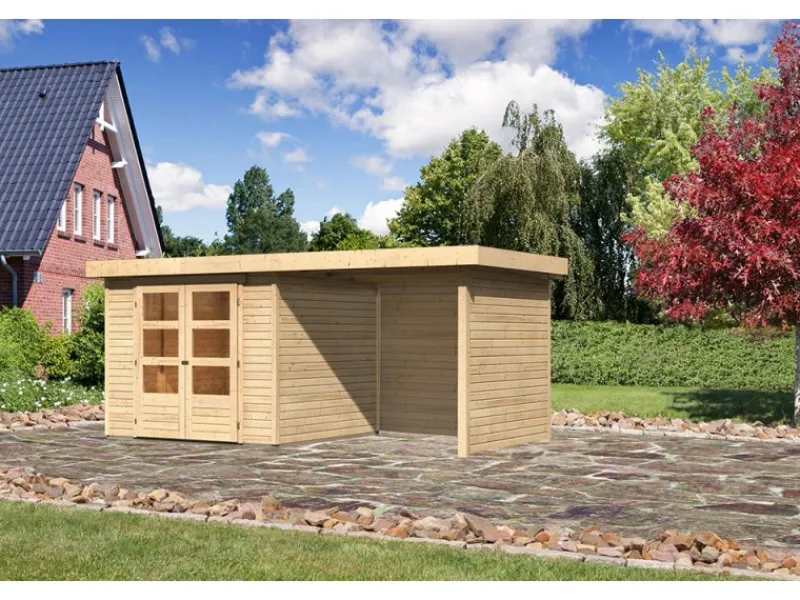 Karibu Gartenlauben|Holz-Gartenhaus Boras Natur Flachdach Unbehandelt 238 cm x 242 cm