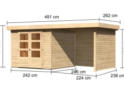 Karibu Gartenlauben|Holz-Gartenhaus Boras Natur Flachdach Unbehandelt 238 cm x 242 cm