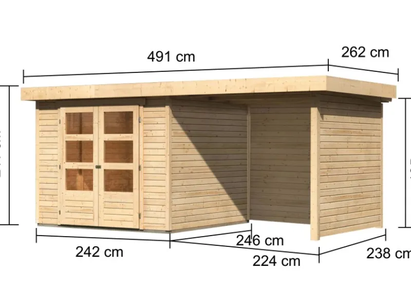 Karibu Gartenlauben|Holz-Gartenhaus Boras Natur Flachdach Unbehandelt 238 cm x 242 cm