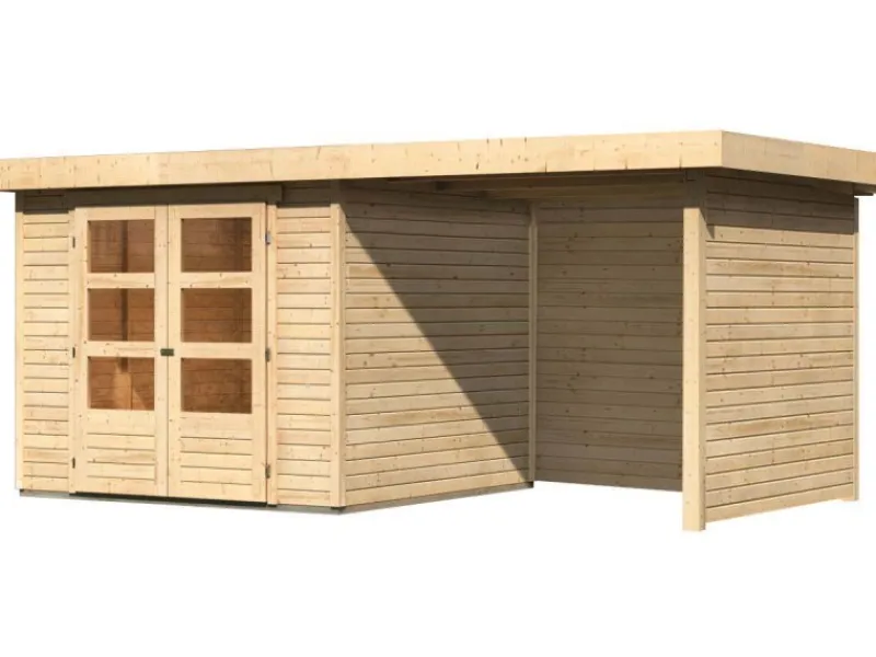 Karibu Gartenlauben|Holz-Gartenhaus Boras Natur Flachdach Unbehandelt 238 cm x 242 cm