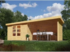 Karibu Gartenlauben|Holz-Gartenhaus Boras Natur Flachdach Unbehandelt 298 cm x 242 cm