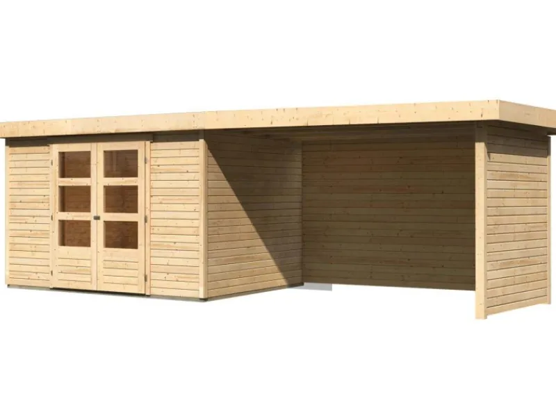 Karibu Gartenlauben|Holz-Gartenhaus Boras Natur Flachdach Unbehandelt 298 cm x 242 cm