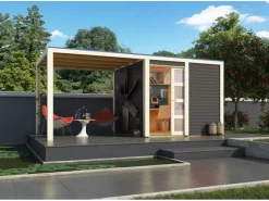 Holz-Gartenhaus Cuadrado Terragrau Flachdach Lackiert 242 cm x 242 cm*Karibu New