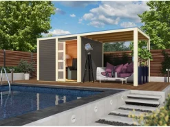 Holz-Gartenhaus Cuadrado Terragrau Flachdach Lackiert 242 cm x 242 cm*Karibu New