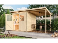 Karibu Kaminholzregale|Holz-Gartenhaus Genf 3 BxT: 397 cm x 213 cm