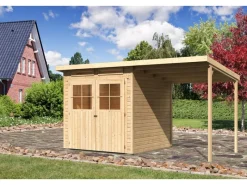 Karibu Kaminholzregale|Holz-Gartenhaus Genf 3 BxT: 397 cm x 213 cm