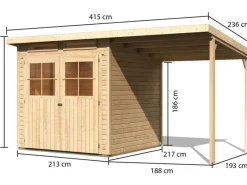 Karibu Kaminholzregale|Holz-Gartenhaus Genf 3 BxT: 397 cm x 213 cm