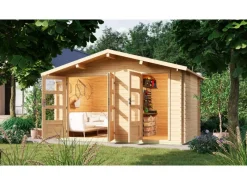 Kinder Karibu Kinder-Gartengeräte|Holz-Gartenhaus Herning Natur Satteldach Unbehandelt 370 cm x 236 cm