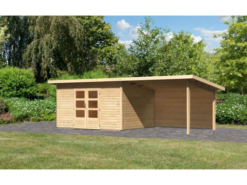 Karibu Gartenlauben|Holz-Gartenhaus Karlskoga 4 Natur Pultdach Unbehandelt 365 cm x 305 cm