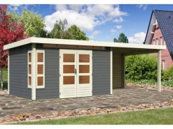 Kinder Karibu Kinder-Gartengeräte|Holz-Gartenhaus Kastberg Terragrau Flachdach Lackiert 360 cm x 240 cm