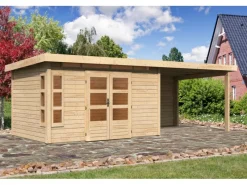 Kinder Karibu Kinder-Gartengeräte|Motorroller|Holz-Gartenhaus Kastberg Naturbelassen Flachdach 360 cm x 240 cm