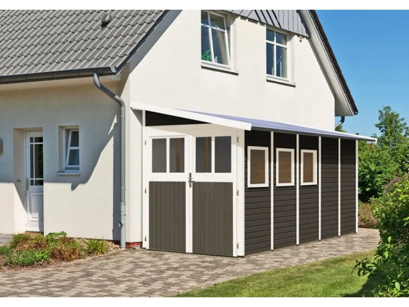 Karibu Gartenlauben|Holz-Gartenhaus Kristiansund Terragrau Lackiert 181 cm x 442 cm