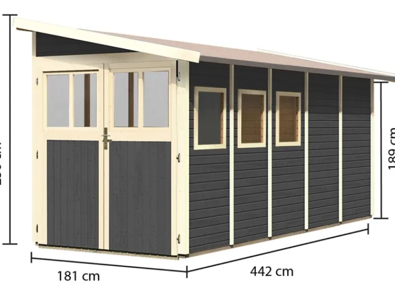 Karibu Gartenlauben|Holz-Gartenhaus Kristiansund Terragrau Lackiert 181 cm x 442 cm