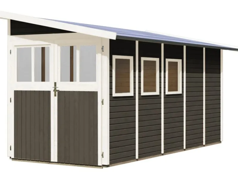 Karibu Gartenlauben|Holz-Gartenhaus Kristiansund Terragrau Lackiert 181 cm x 442 cm