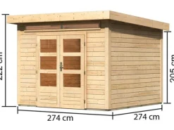 Holz-Gartenhaus Kumla 6 Natur Pultdach Unbehandelt 270 cm x 270 cm*Karibu Clearance