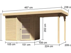 Karibu Gartenlauben|Holz-Gartenhaus Linköbing Flachdach Unbehandelt 209 cm x 213 cm