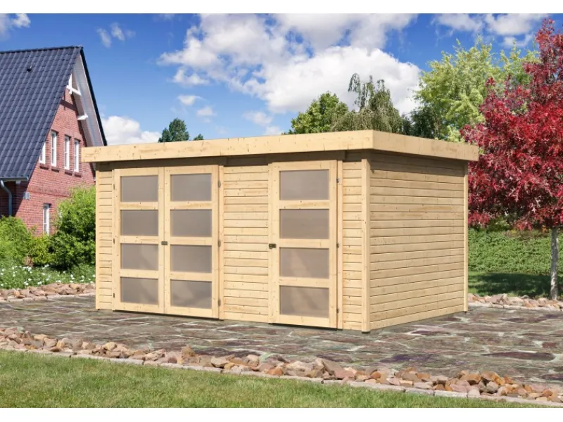 Karibu Gartenlauben|Holz-Gartenhaus Mühlenbach Natur Flachdach Unbehandelt 400 cm x 242 cm