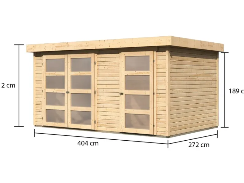 Karibu Gartenlauben|Holz-Gartenhaus Mühlenbach Natur Flachdach Unbehandelt 400 cm x 242 cm