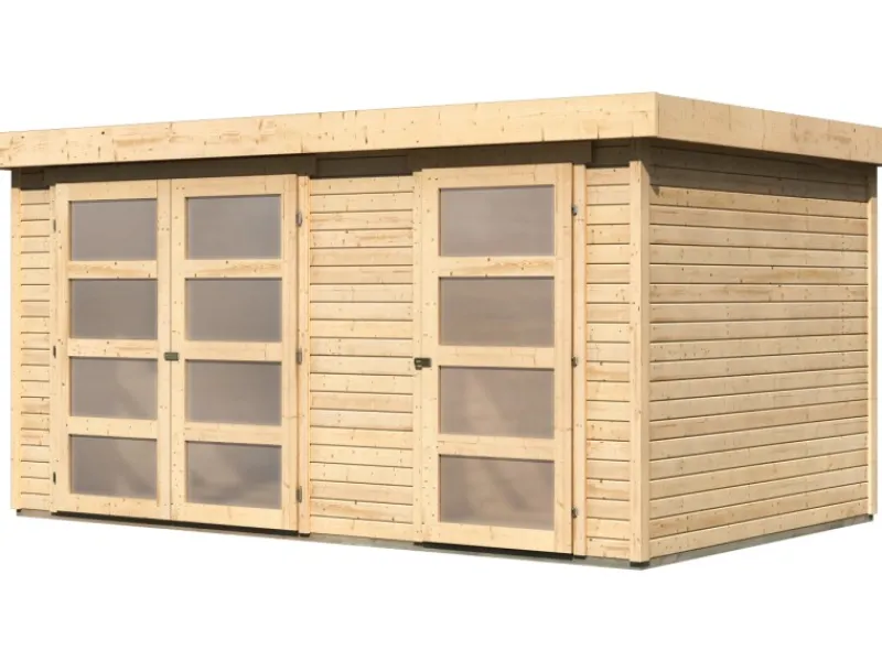 Karibu Gartenlauben|Holz-Gartenhaus Mühlenbach Natur Flachdach Unbehandelt 400 cm x 242 cm