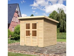Kinder Karibu Kaminholzregale|Kinder-Gartengeräte|Holz-Gartenhaus Neuenburg 2 Natur 208 cm x 210 cm