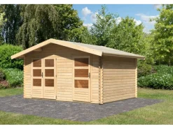 Holz-Gartenhaus Normes Natur Satteldach Unbehandelt 402 cm x 312 cm*Karibu Discount
