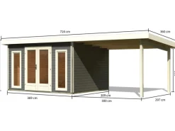 Holz-Gartenhaus Norrköping Terragrau Pultdach Lackiert 365 cm x 305 cm*Karibu